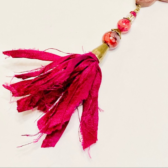 Dark Pink Mauve Rhodonite Stone Necklace & Cherry Quartz Zinfandel Earrings BOHO - Picture 14 of 15